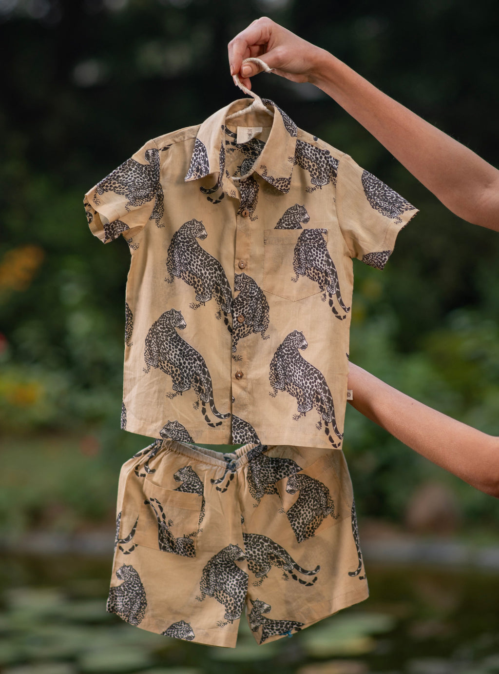 Angad Shirt Half Sleeves : Leopard Beige Voile