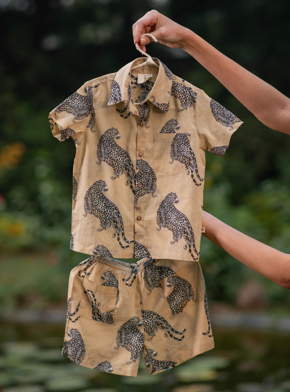 Angad Shirt Half Sleeves : Leopard Beige Voile