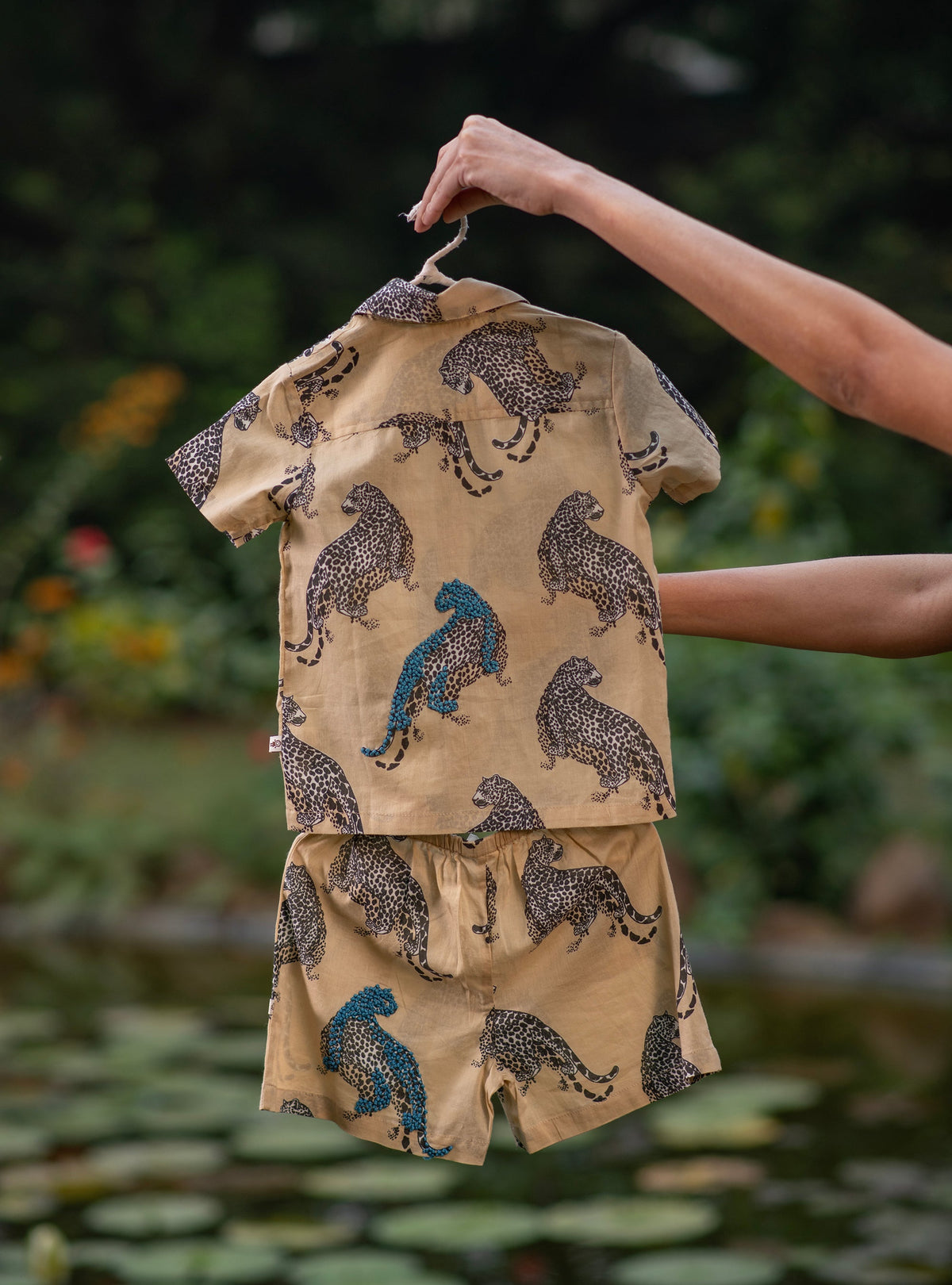 Angad Shirt Half Sleeves : Leopard Beige Voile
