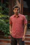 Xavier Shirt Half Sleeves : Block Print Geru Slub