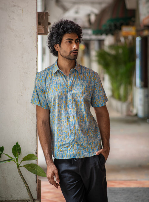 Hangout Shirt Half Sleeves : Ali Boota Blue Cambric