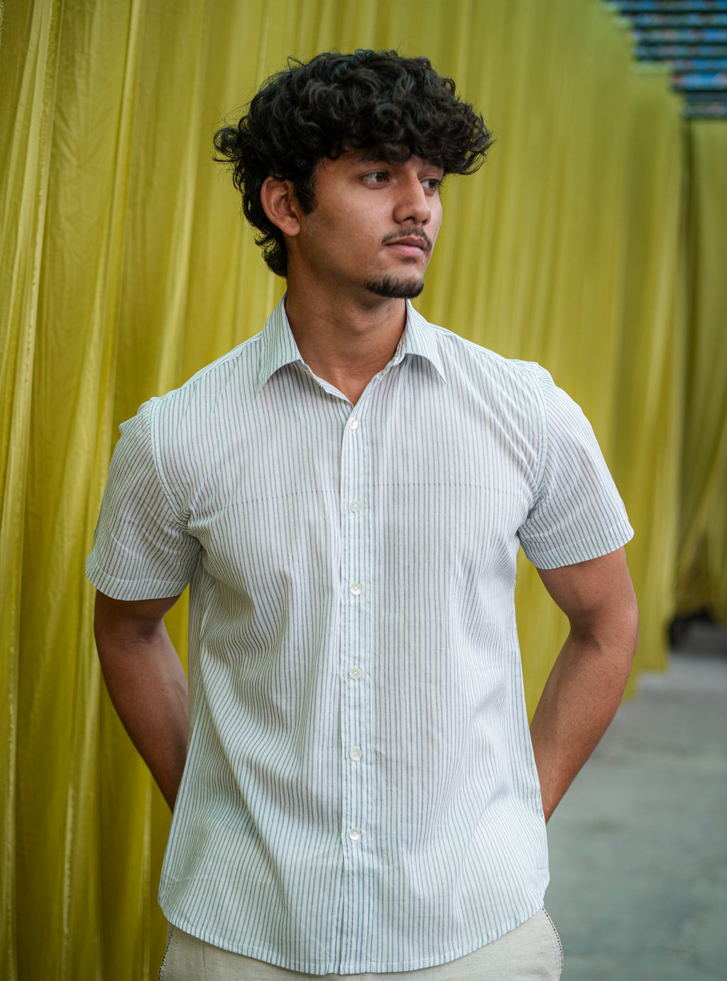 Hangout Shirt Half Sleeves : CM Stripes Blue Voile