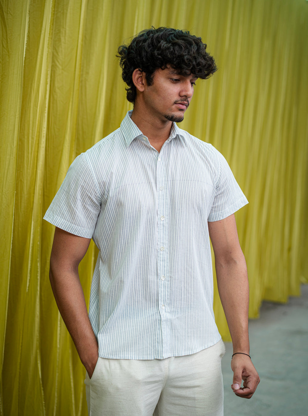 Hangout Shirt Half Sleeves : CM Stripes Blue Voile