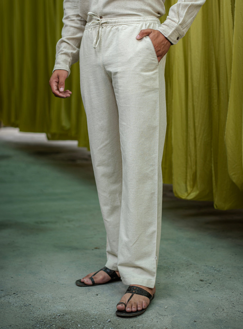 Mens House Pant : Solid Natural Cotton Flax