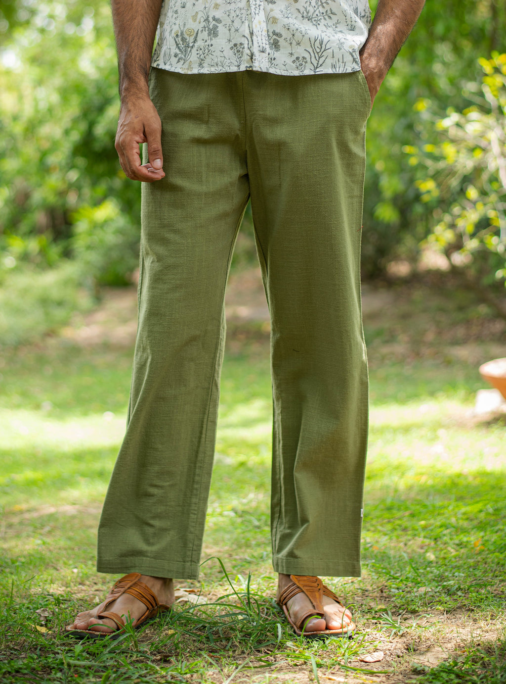 Mens House Pant : Solid Olive Textured