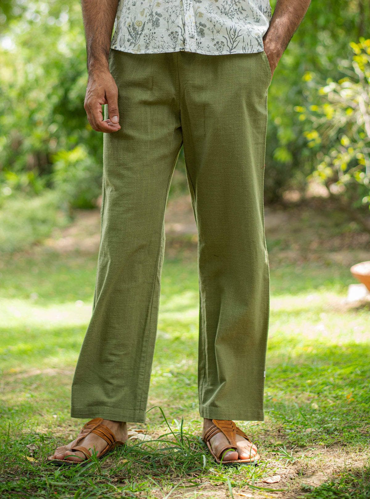 Mens House Pant : Solid Olive Textured