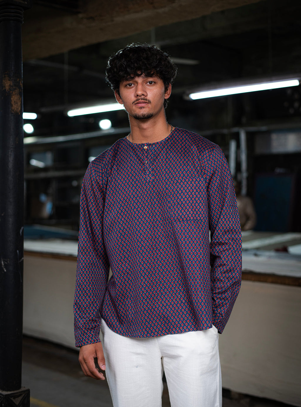 Sailor Shirt FS : Alaknanda Navy Cotton Satin