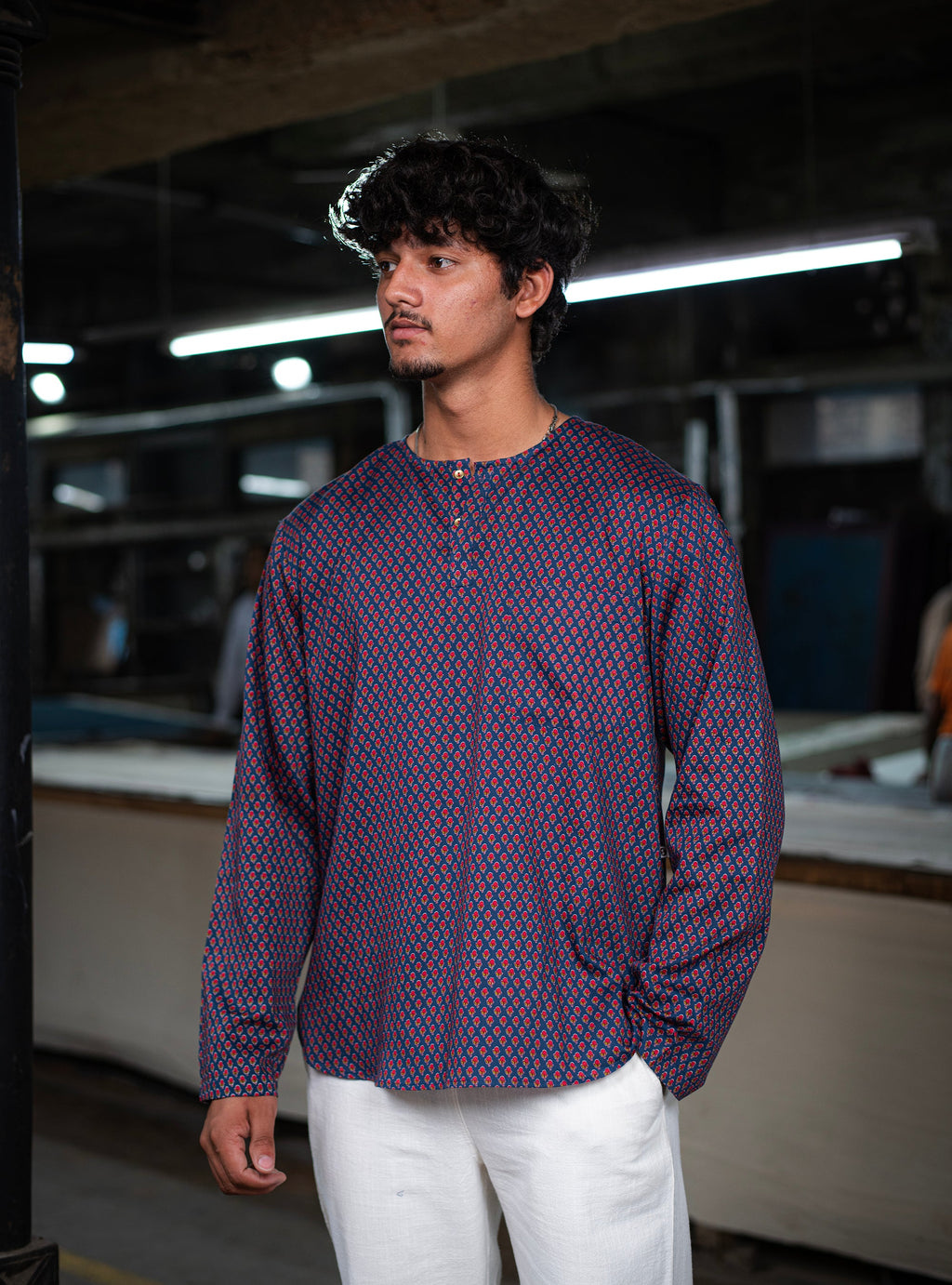 Sailor Shirt FS : Alaknanda Navy Cotton Satin