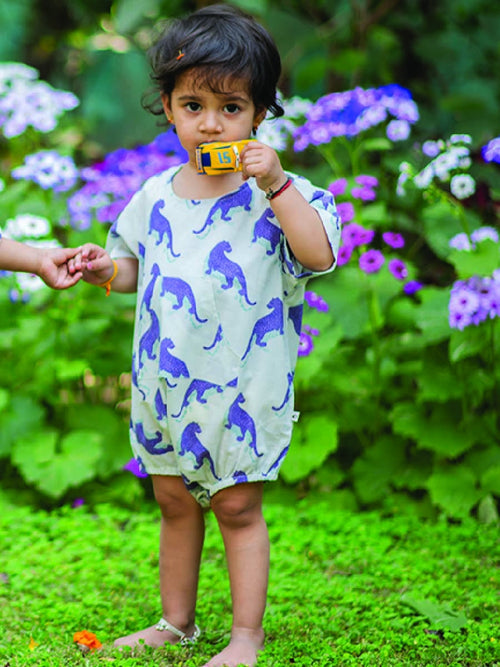 Baby Romper : Leopard Aqua